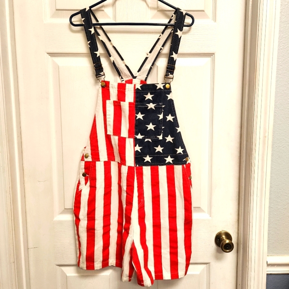 American Flag Women's Jeans Overalls - Picture 1 of 15